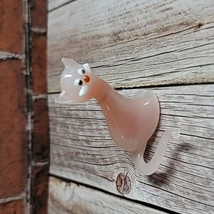 Vintage Blown Glass Lampwork Pink Opaline Cat Figurine